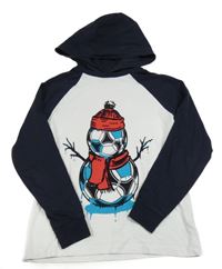 Bílo-tmavomodré triko se sněhulákem a kapucí Next