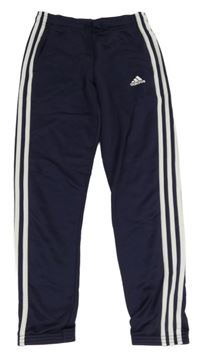 Tmavomodro-bílé pruhované sportovní tepláky s logem Adidas