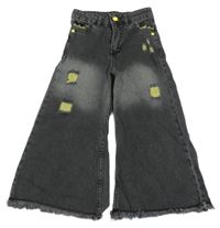 Sivo-zelené široké rifle s vyšúchaním