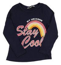 Tmavomodré triko s nápisem a duhou Kids