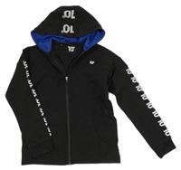 Černá propínací mikina s čísly a kapucí 