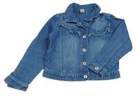 Modrá rifľová crop bunda s volánikmi Tu