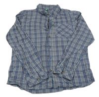 Šedomodro-bílo-oranžová kostkovaná košile Benetton