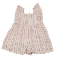 Bílo-růžový pruhovaný kraťasový overal s volánky Primark