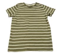 Khaki-smetanové pruhované tričko Tu