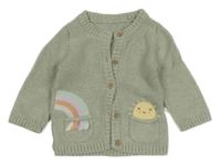 Svetlozelený prepínaci sveter s dúhou a slniečkom Tu