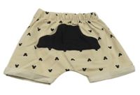 Béžovo-čierne plátenné kraťasy s Mickeym