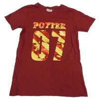 Vínové tričko s nápisem a číslem z flitrů - Harry Potter