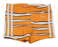 Oranžovo-bílo-černé pruhované nohvičkové plavky s logem Adidas