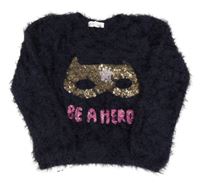Tmavomodrý chlpatý sveter s maskou H&M