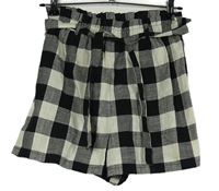 Dámské černo-bílé kostkované plátěné kraťasy s páskem Primark 