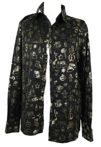 Pánska čierno-zlatá vianočná košeľa s obrázkami