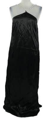 Nové - Dámské černé saténové dlouhé šaty H&M