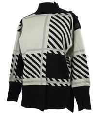 Dámský černo-šedý kostkovaný svetr se stojáčkem River Island 