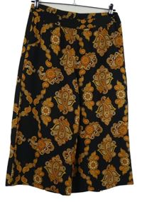Dámske čierno-okrovo-medové vzorované culottes nohavice Esmara