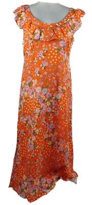 Dámské červené kytičkované dlouhé šaty s volánkem Dorothy Perkins 