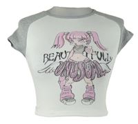 Dámské bílo-šedé crop tričko s holčičkou Bershka 