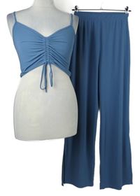 2set - Dámský modrý crop top se stahováním + palazzo kalhoty Zara 