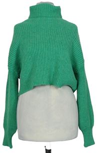 Dámsky zelený rebrovaný crop sveter s rolákom Shein