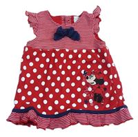 Červené pruhované bavlnené šaty s puntiky a Minnie Disney