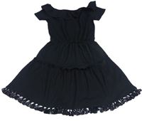 Čierne šaty s volánikom a strapcemi River Island