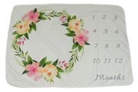 Bílá fleecová deka s kytičkami a čísly