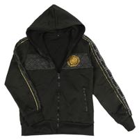 Černá thermo propínací mikina s potiskemn vzorem a kapucí 