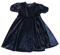 Tmavomodré saténové trblietavé šaty F&F