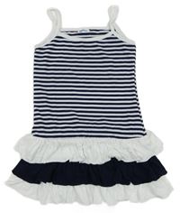 Modro-biele pruhované šaty s volány Printex