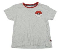 Bílo-šedé melírované tričko s Pokeballem 