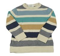 Béžovo-modro-zelený pruhovaný sveter zn. H&M