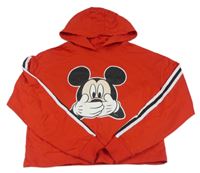 Červená crop mikina s Mickeym a kapucí H&M