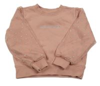 Svetloružová mikina s nápisom a tylovymi rukávy Dopodopo