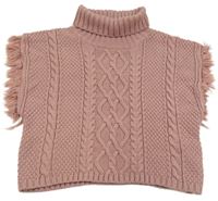 Ružové pletené pončo s rolákom a strapcemi Primark