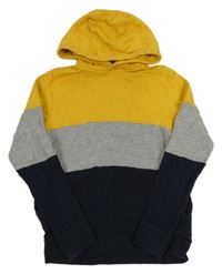 Žlto-sivo-tmavomodrá mikina s kapucňou Next