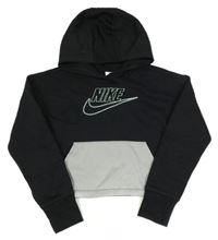 Černá crop mikina s kapsou na kapucí Nike