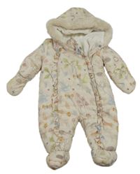 Smetanová šusťáková zimní kombinéza s obrázky a kapucí George