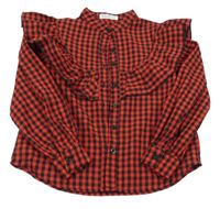 Červeno-čierna kockovaná blúzka s volánikmi Shein