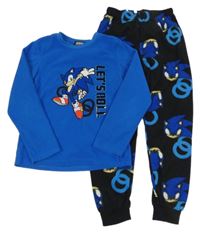Modro-tmavomodré fleecové pyžama so Sonicem