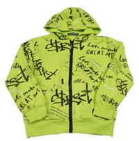 Zelená prepínaci mikina s nápismi a kapucňou
