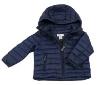 Tmavomodrá šusťáková prošívaná zateplená bunda s kapucí Ralph Lauren