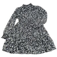 Černo-šedo-růžové vzorované šifonové šaty 