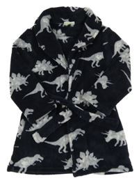 Tmavomodrý chlupatý župan s dinosaurem Vertbaudet