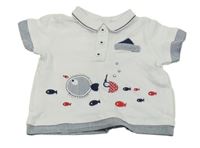 Biele polo tričko s rybami