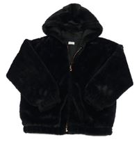 Černá kožešinová podšitá oversize bunda s kapucí F&F