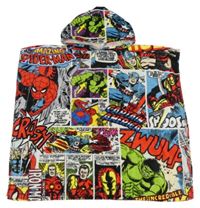 Farebné vzorované froté osouškové pončo s hrdinami a kapucňou