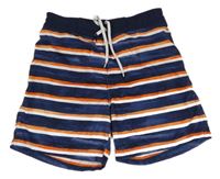 Tmavomodro-bílo-oranžové pruhované plážové kraťasy H&M