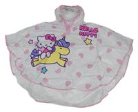 Biele pláštěnkové pončo s Kitty, srdiečkami a kapucňou Sanrio