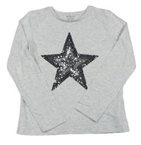 Sivé melírované tričko s hvězdičkou z flitrů Primark
