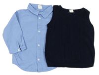 2set - Modrá košile + tmavomodrá pletená vesta H&M
